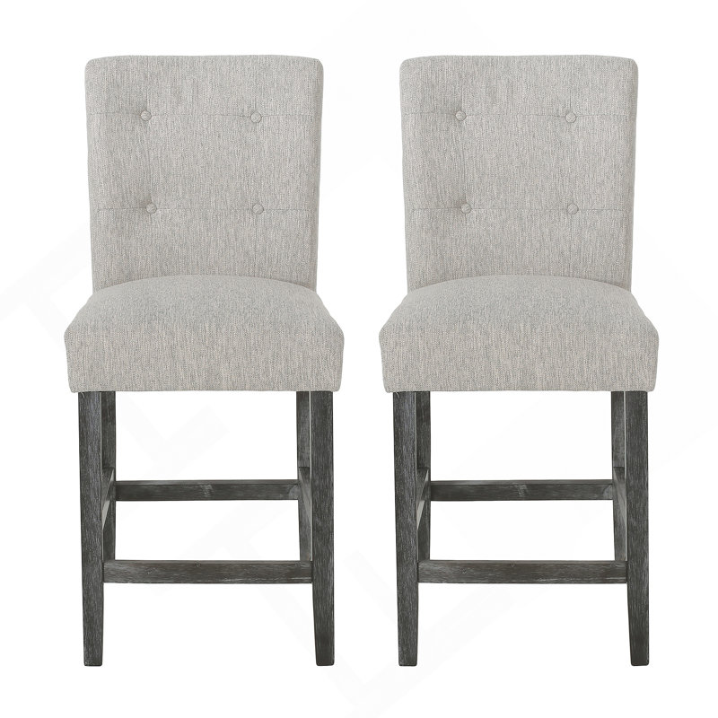 Ensemble de 2 tabourets de comptoir capitonnés contemporains en tissu, gris clair