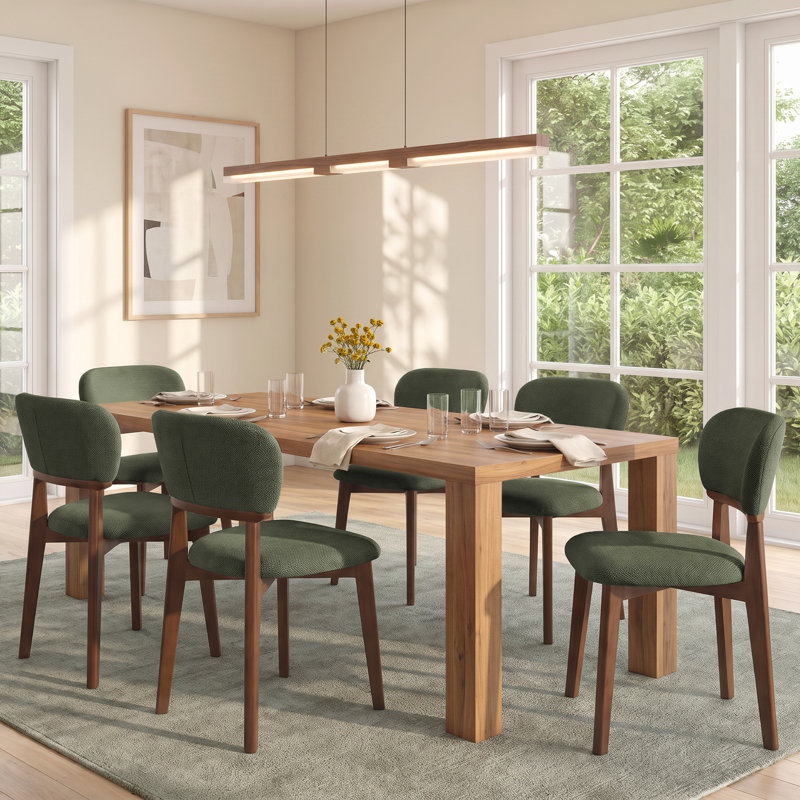 Chaise de salle à manger rembourrée en boucle de style milieu du siècle avec dossier incurvé (ensemble de 4), Vert foncé