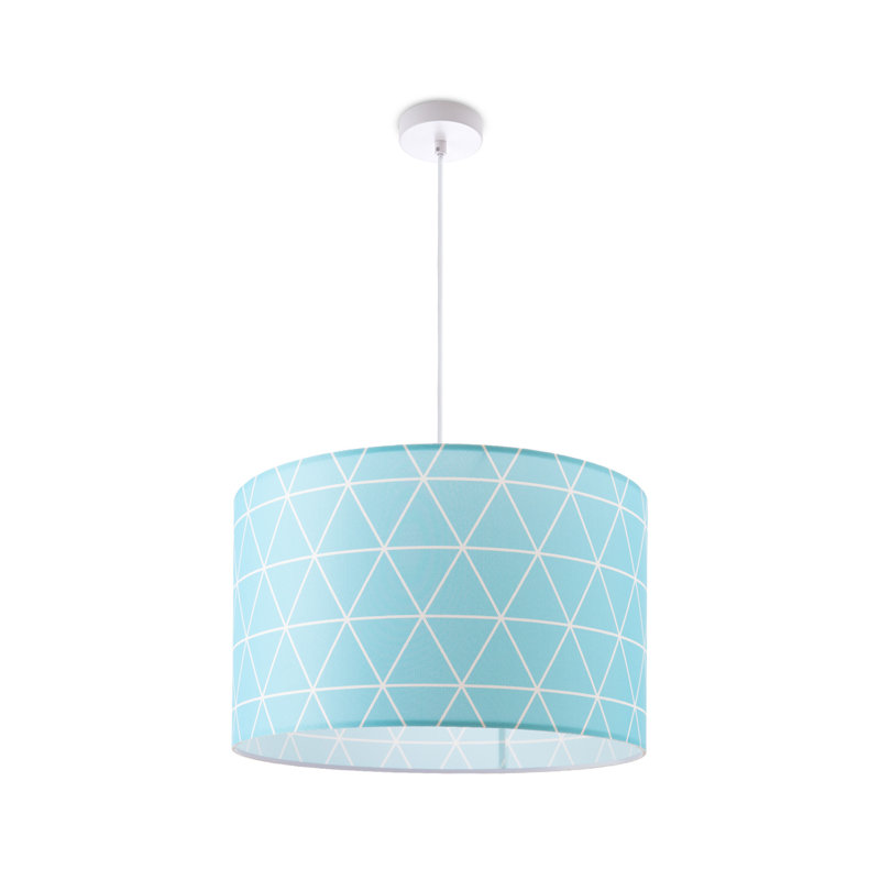 Drum pendant lamp 1-light Ishmeet, 21cm H x 38cm W x 38cm D, Blue/White
