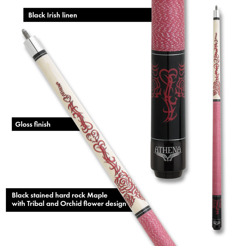 Athena Pink Tribal Hearts & Roses Wood Pool Cue, 21oz