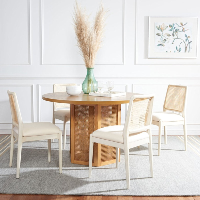 Pacetti 47.3'' Round Dining Table, White/Natural