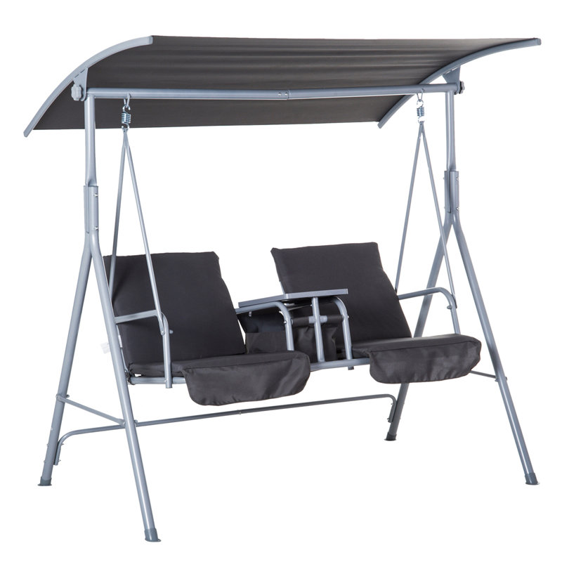 Babajide 2 Person Porch Swing with Canopy, Grey, Grey