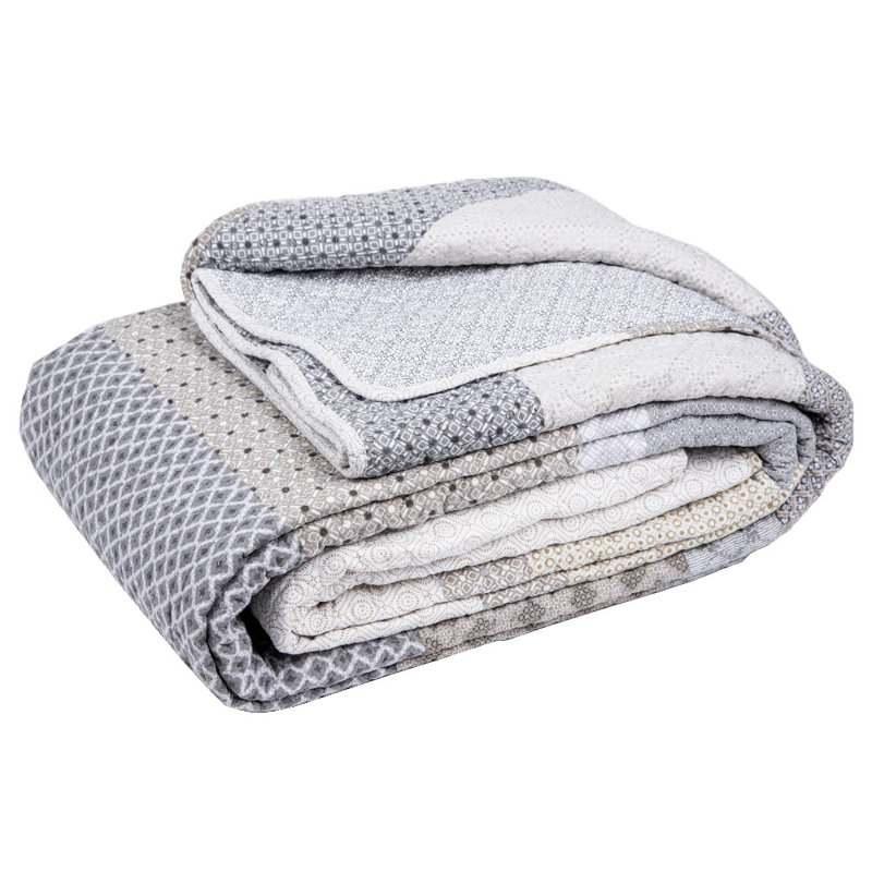 Ensemble de courtepointe réversible 100 % coton gris / taupe / crème Ethan, Courtepointe pour lit très grand super et deux ta