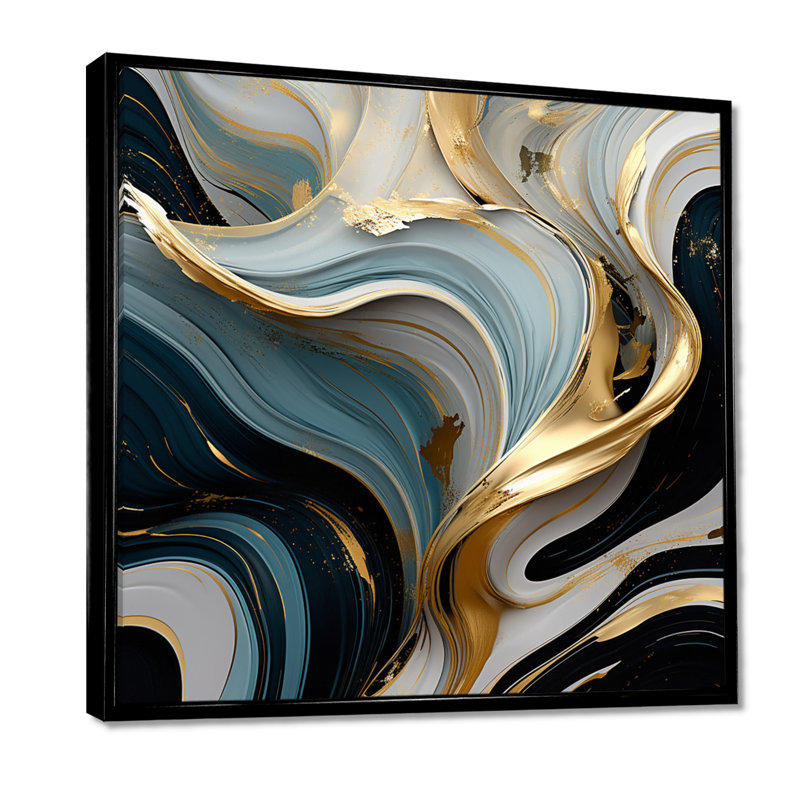 «Futur marée», art abstrait de vagues modernes, Toile avec cadre flottant noir, H 16 po x l 16 po x P 1 po