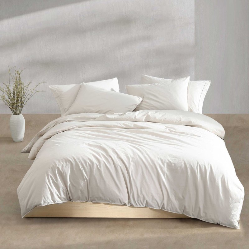Calvin Klein Washed Percale Cotton Solid Comforter Set, Twin/Twin XL Comforter + 1 Standard Sham, Light Beige