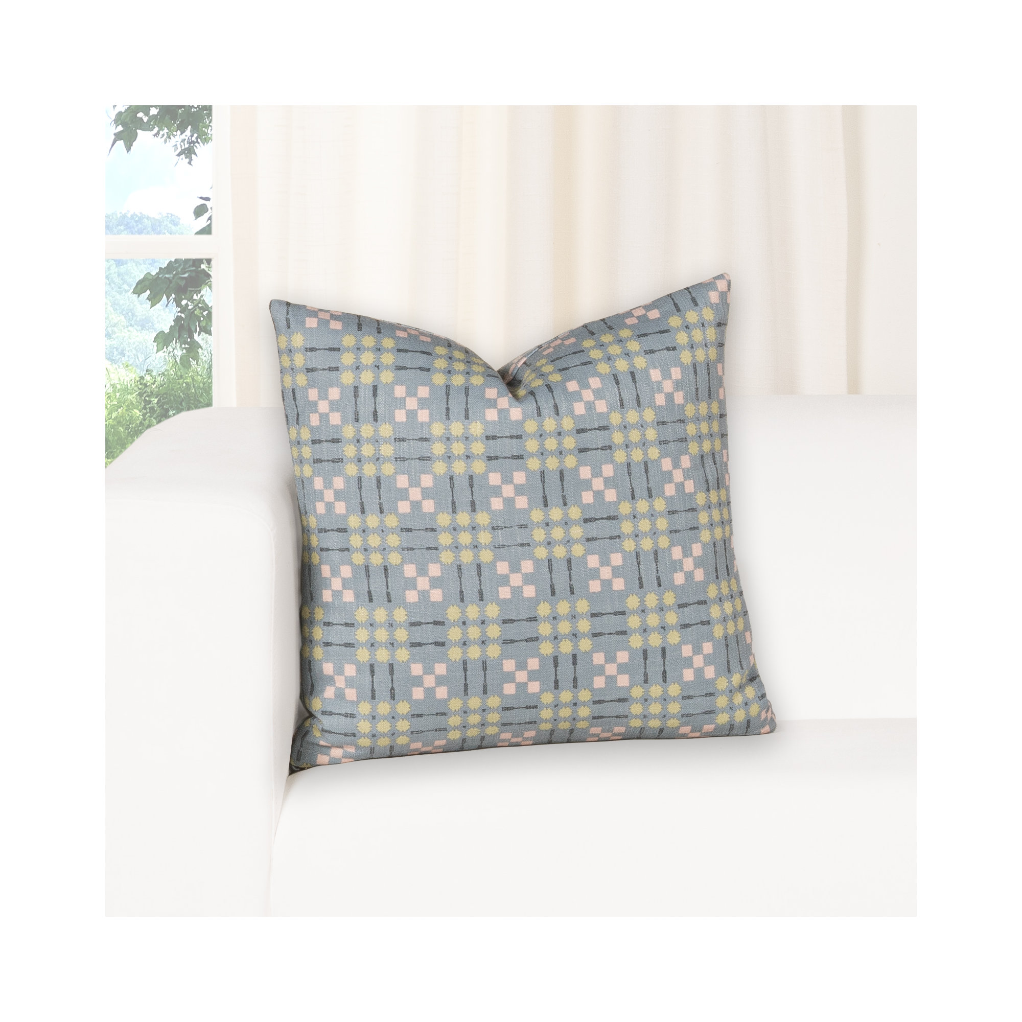 Gridwork Geometric Accent Pillow, Pink, Square 20", Feather