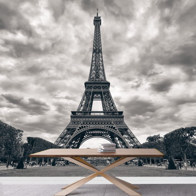 Grand papier peint auto-adhésif amovible noir et blanc Tour Eiffel, L 100 po x l 144 po
