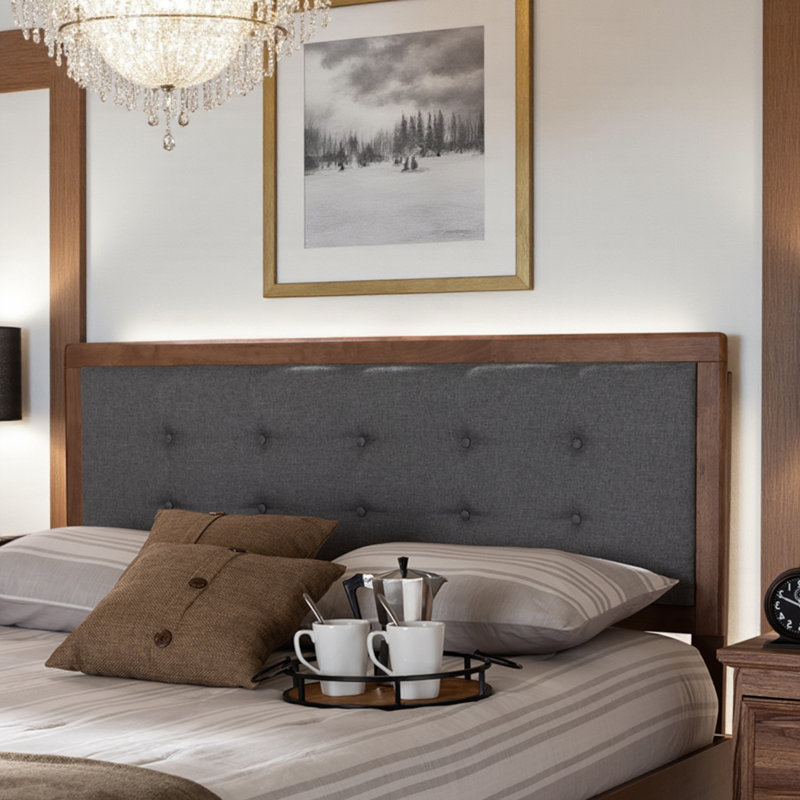 Kaeyla Adjustable Queen Size Dark Gray Upholstered Headboard, 58.19" H X 61.13" W X 0.9" D, Queen, Dark Gray
