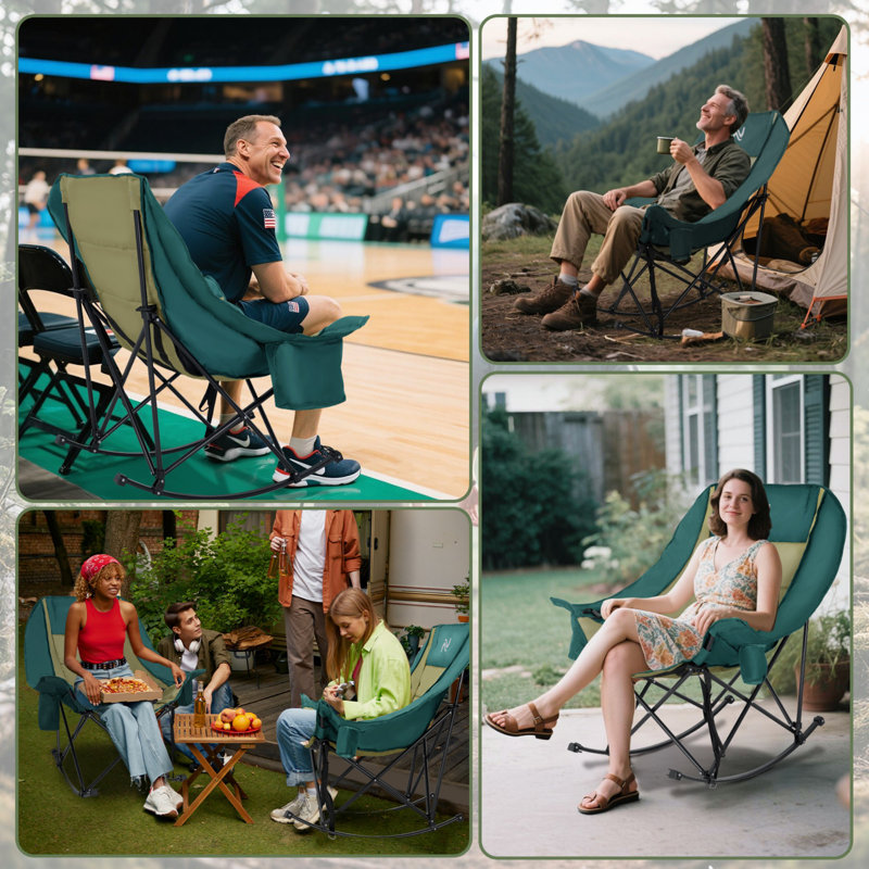 Fauteuil de camping berçant surdimensionné pour adultes, fauteuil inclinable rembourré robuste de 400 lb avec poche latérale