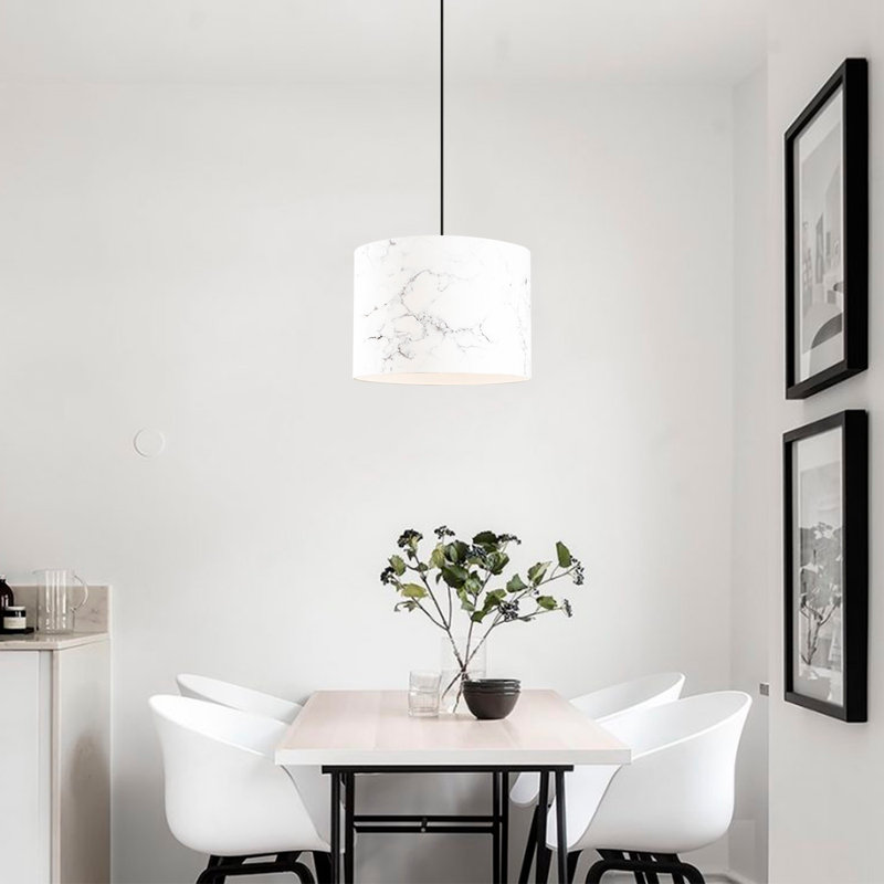 Lustre élégant avec structure en métal, hauteur réglable, 15,7 po de diamètre x 48,8 po de hauteur | Capuchon en tissu, douille E27 (40 W maximum) | Conception moderne en marbre simple, parfaite pour le salon et la salle à manger, indice de protection IP20