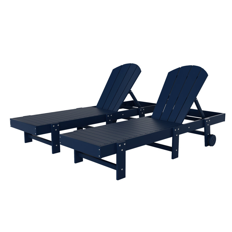 Ensemble de chaises longues inclinables extérieures en poly Lagune, Bleu marine