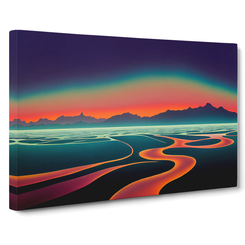 Mountain Lake Sunset Abstract - Wrapped Canvas