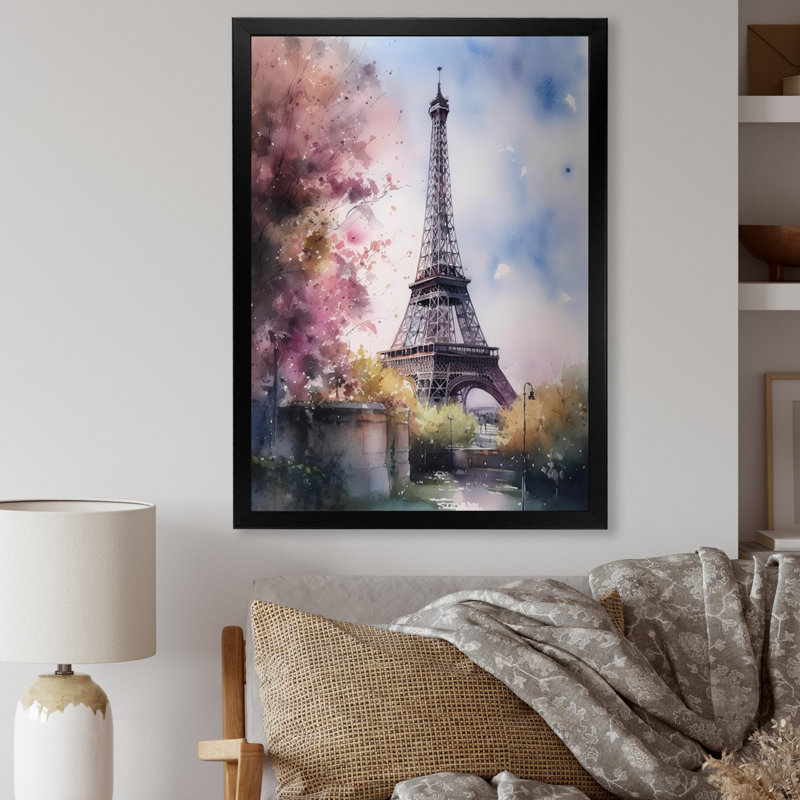 «Beautiful Eiffel Tower In Paris V», art sur toile Paris, Cadre simple noir, H 32 po x l 16 po x P 1 po