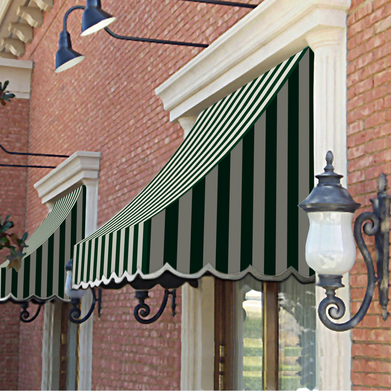 Awntech Nantucket Acrylic Fabric Fixed Awning, Forest/White Stripe, 44" H x 40.5" W x 36" D