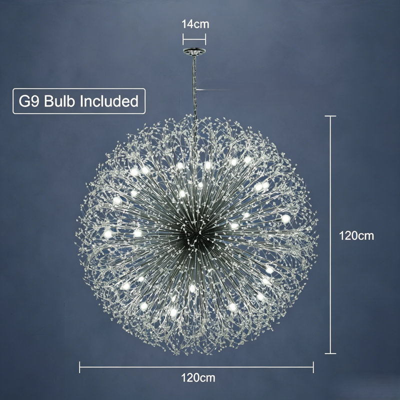 Large Dimmable Sputnik Sphere Firework Chandelier, 120.1cm H x 120.1cm W x 120.1cm D, Chrome