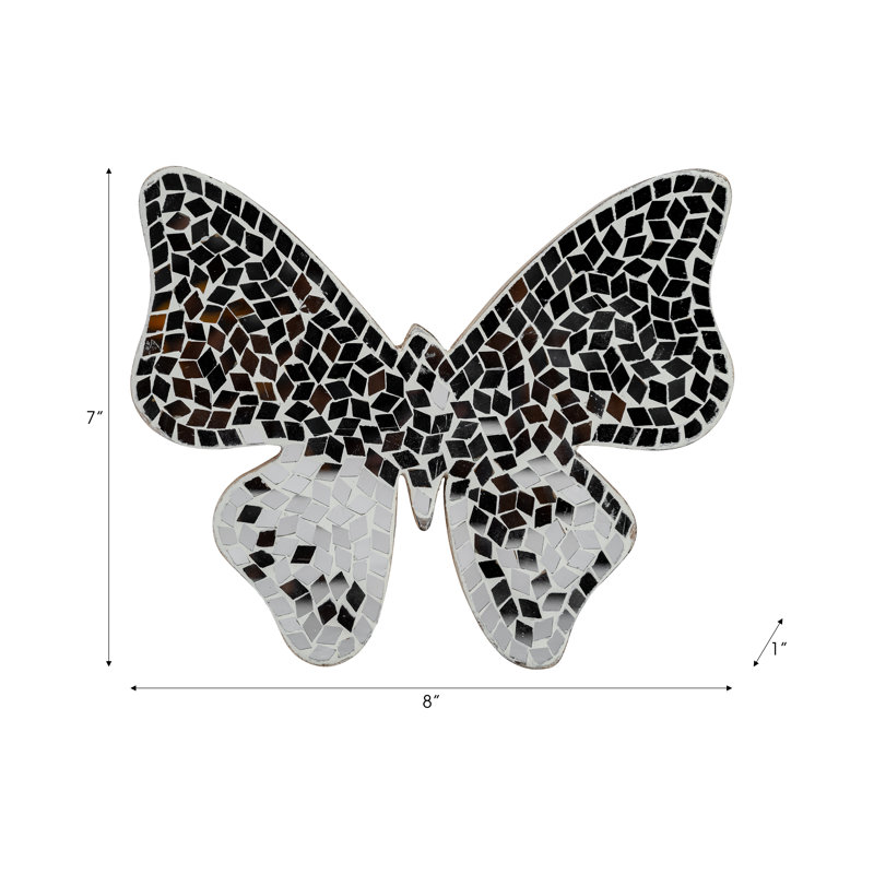Stylish Butterfly Figurine Crafted from Wood, Glass, and Mango Wood with Intricate Mosaic Design for Elegant Decorative Accent
