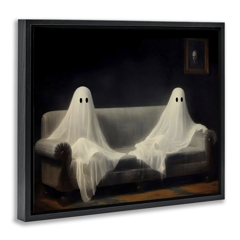 Spooky Couch Ghost Duo Floating Frame, design by LSR Design Studio, Jet Black Floater Frame, 17" H x 21" W