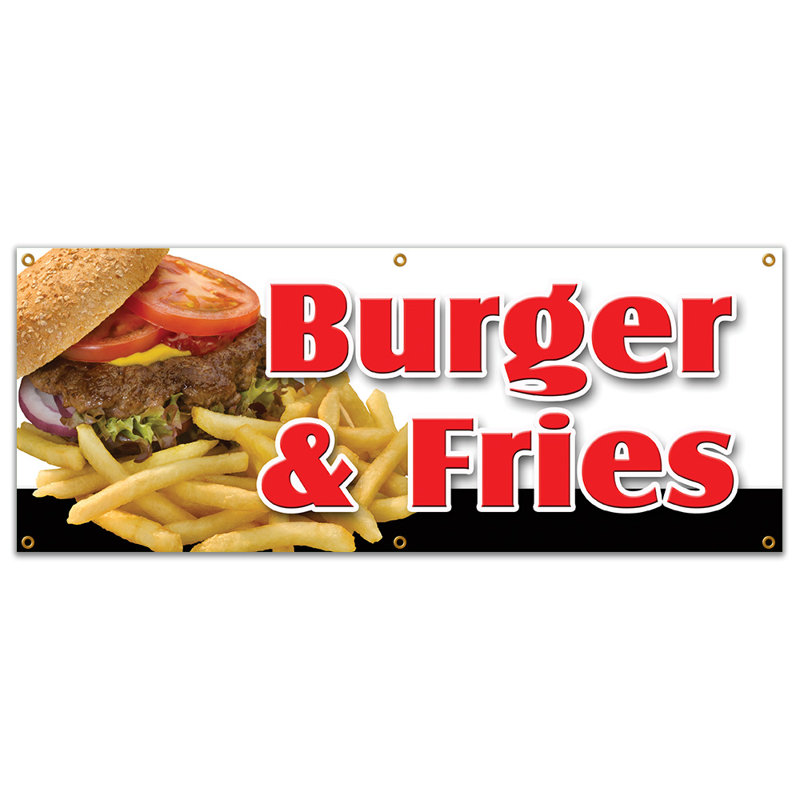 Bannière Burger & Fries, H 24 po x l 72 x 0,1