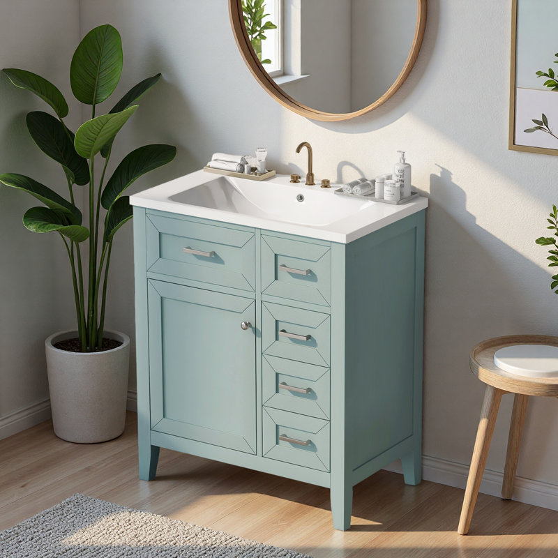 Ensemble de meuble-lavabo 30 po avec lavabo, armoire de salle de bain avec tiroirs, structure solide et panneau de fibres à densité moyenne