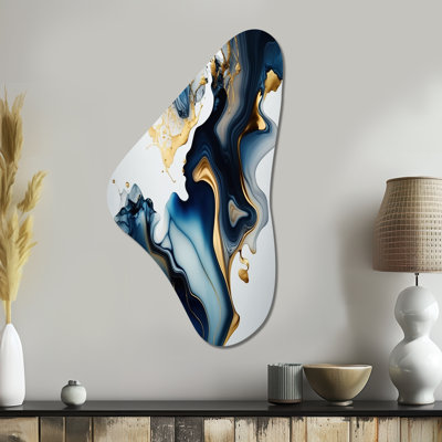 Abstract Geode Marble Blue I - Abstract Marble Boomerang Shape Metal Wall Sculpture