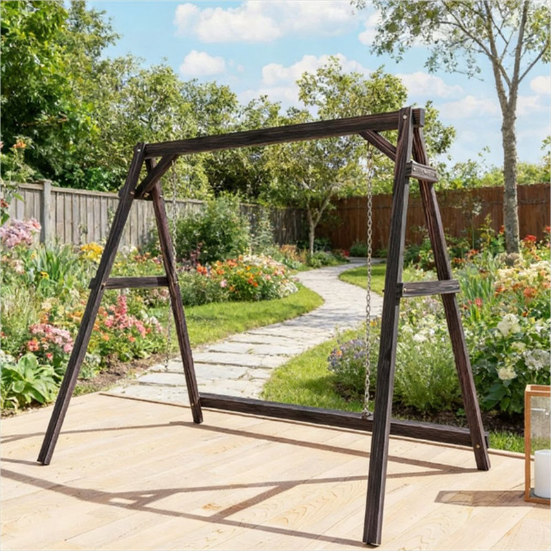 Cadre de lit de 83,9 x 75,6 x 68,1 po avec structure carbonisée et capacité de 770 lb, détails en bois massif pour l'extérieur
