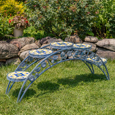 5ft. Piazza Bridge-Like Iron & Mosaic Plant Stand