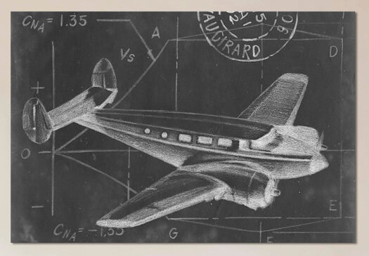 « flight schematic iv », reproduction d’impression sur toile, H 18 po x l 26 po x P 1,5 po, Toile tendue, Pas de tapis