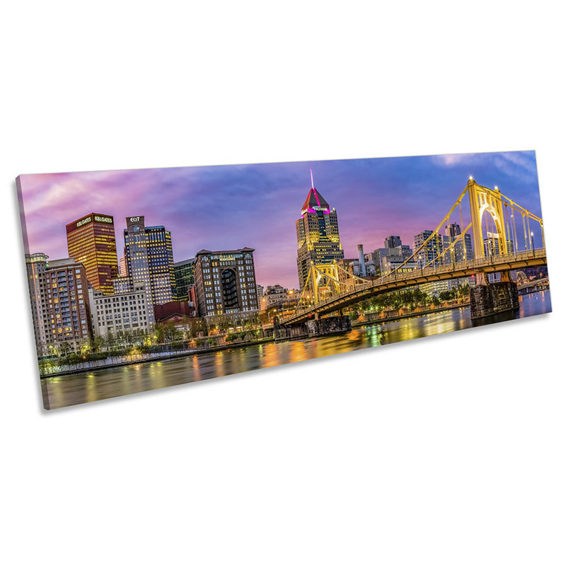 Pittsburgh City Skyline Sunset - Wrapped Canvas Panoramic Print, 30.48cm H x 91.44cm W x 2cm D