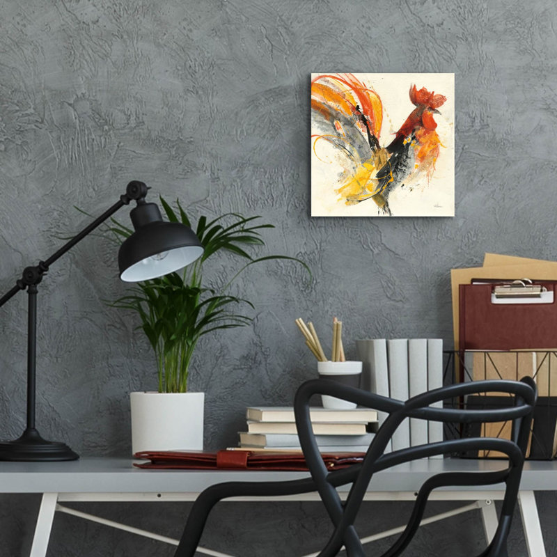 Art mural en verre rouge «Festive Rooster 1» par Albena Hristova, H 12 po x l 12 po x P 0,13 po