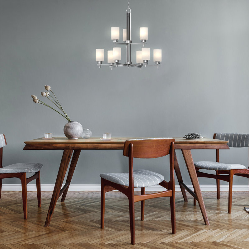 Lustre suspendu en nickel 9 lumières Carena, Nickel, Blanc