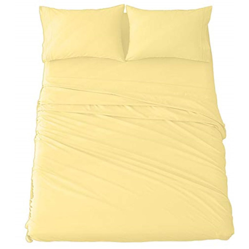 Ensemble de draps en micro-fibre, Ensemble de draps pour grand lit + drap-housse + 2, Jaune soleil