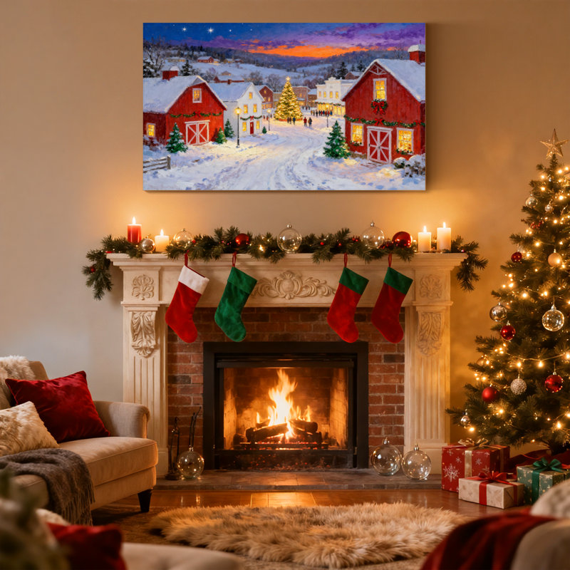 «Christmas Christmas Village Snowy Evening Scene», ensemble de 3 impressions sur toile, H 12 po x l 18 po