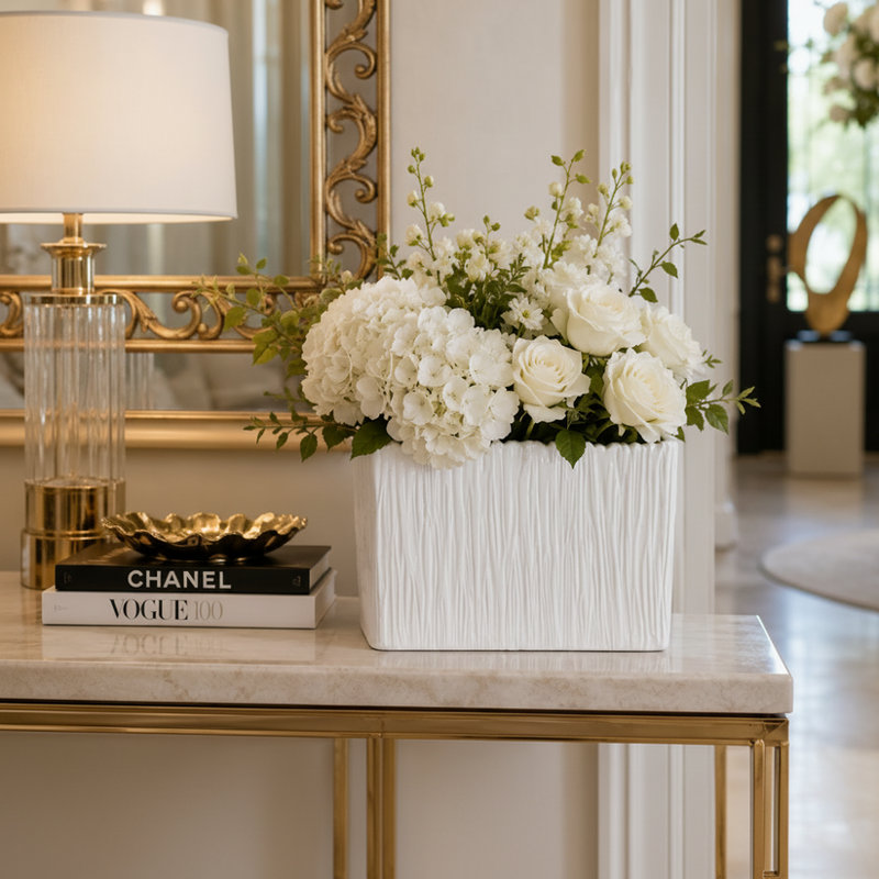 Rita Rectangular Embossed Planter - Small, Gold