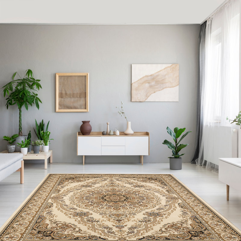 Tapis oriental crème / brun intérieur / extérieur Turkuaz, Rectangle 3 pi 11 po x 5 pi 7 po