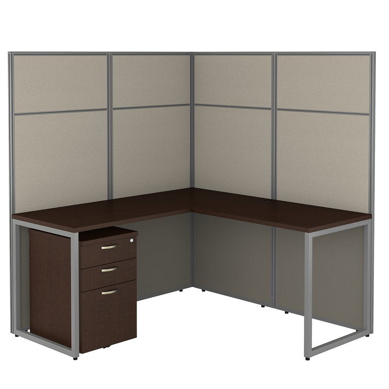 Easy Office L-Shaped Desk Cubicle - Reversible, Mocha Cherry