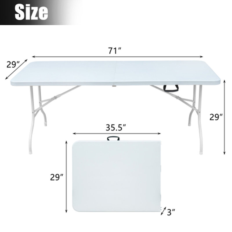 6Ft Folding Table, Portable Plastic Table For Camping, Picnics, Parties, High Load Bearing Foldable Table