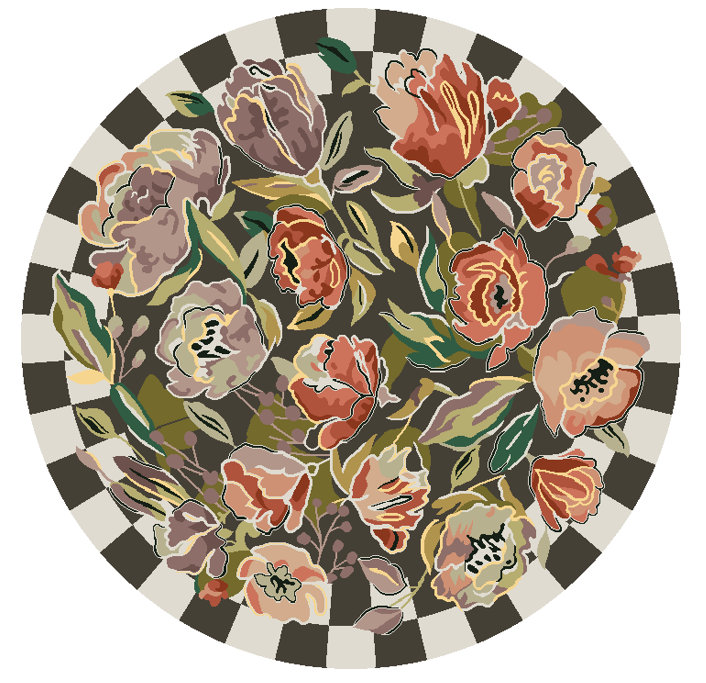 Ranunculus And Checks Rug, Round 6'