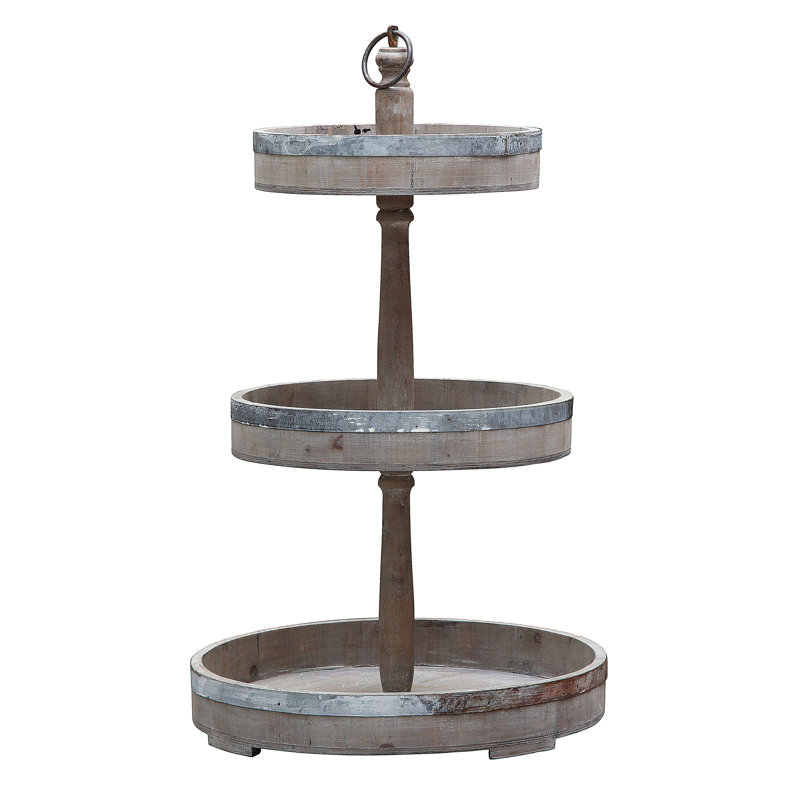 Wood Tiered Stand, Tin