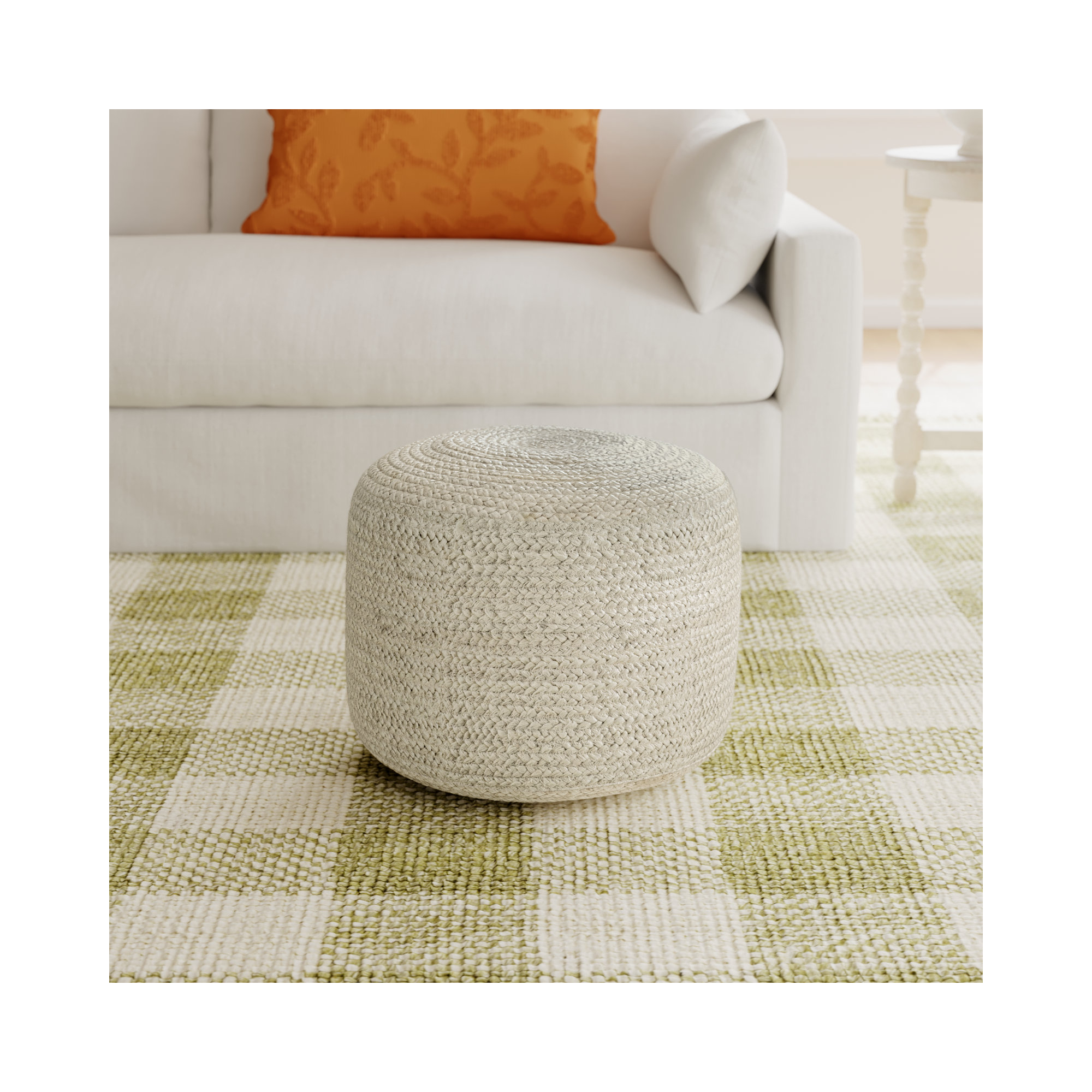 Bergholt 18" Wide Round Pouf Ottoman, White