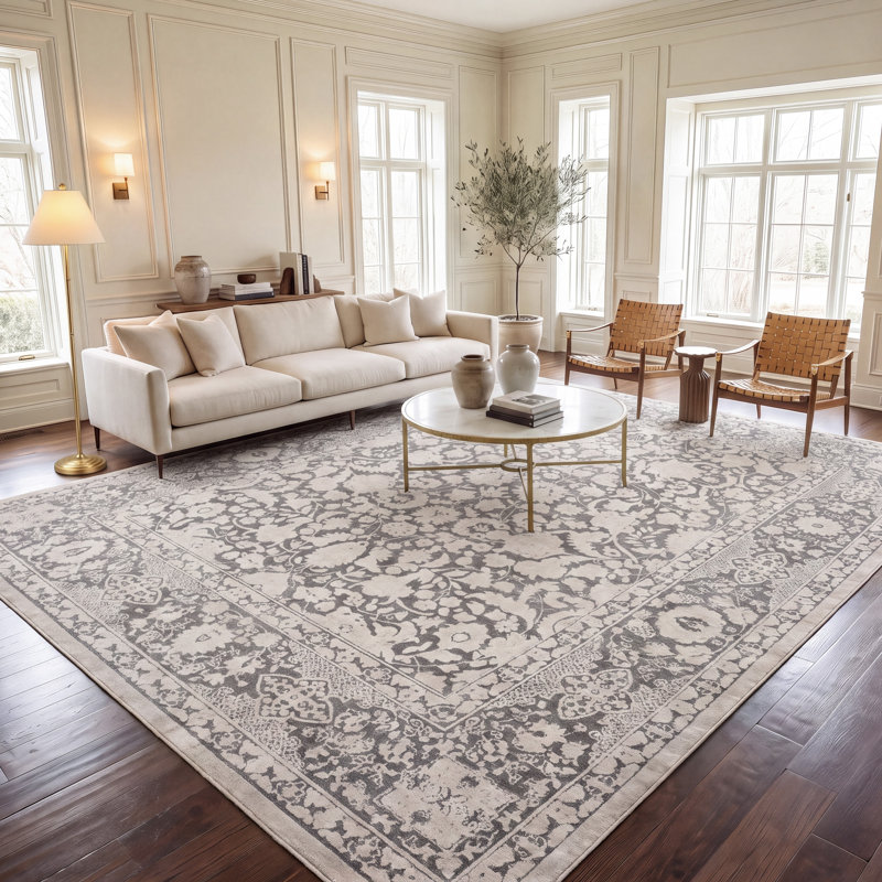 Calidia Oriental Dark Gray/Cream Area Rug, Rectangle 10' x 14'
