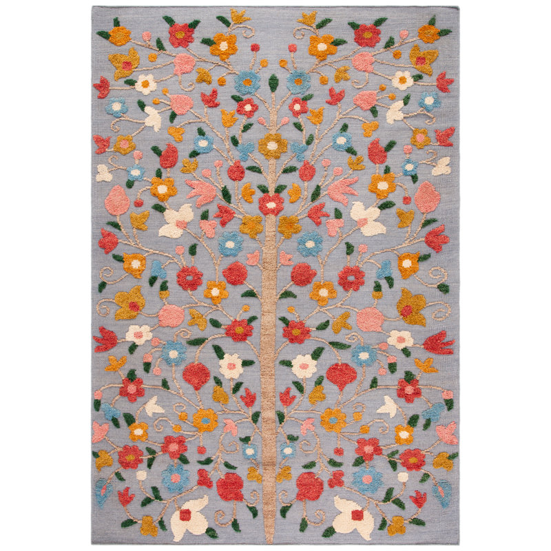 Tapis rose / gris en laine / coton noué à la main Sefika, Rectangle 8 pi x 10 pi