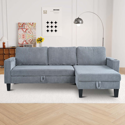 Reversible Sectional Sofa with Storage Chaise, Arm With Cup Holder,Storage and USB Ports , Modern Corduroy fabric Sleeper Sofa L-Shaped Couch for Living Room, Bedroom, Apartment,Office