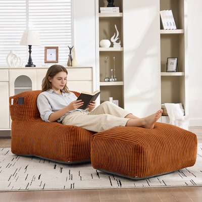 Grand fauteuil à billes pour adultes, grand fauteuil à billes, fauteuil à billes rembourré en mousse à mémoire de forme pour le salon, la chambre à coucher, le balcon, fauteuil à billes en velours côtelé confortable avec repose-pieds, support ergonomique et support de qualité supérieure