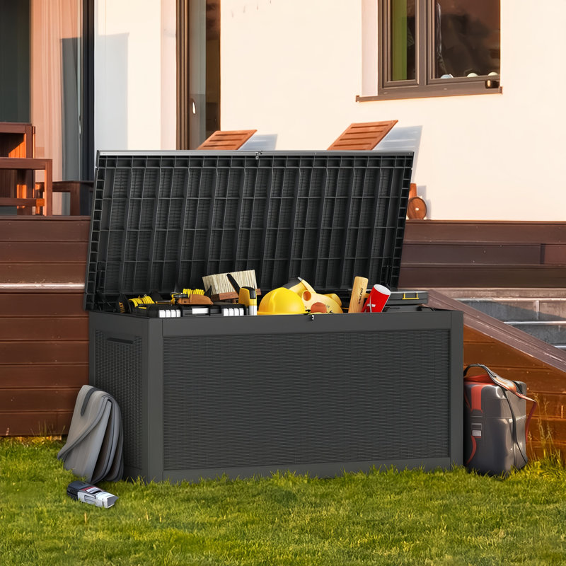Yardgrace 320 Gallons Water Resistant Resin Lockable Deck Box, Black