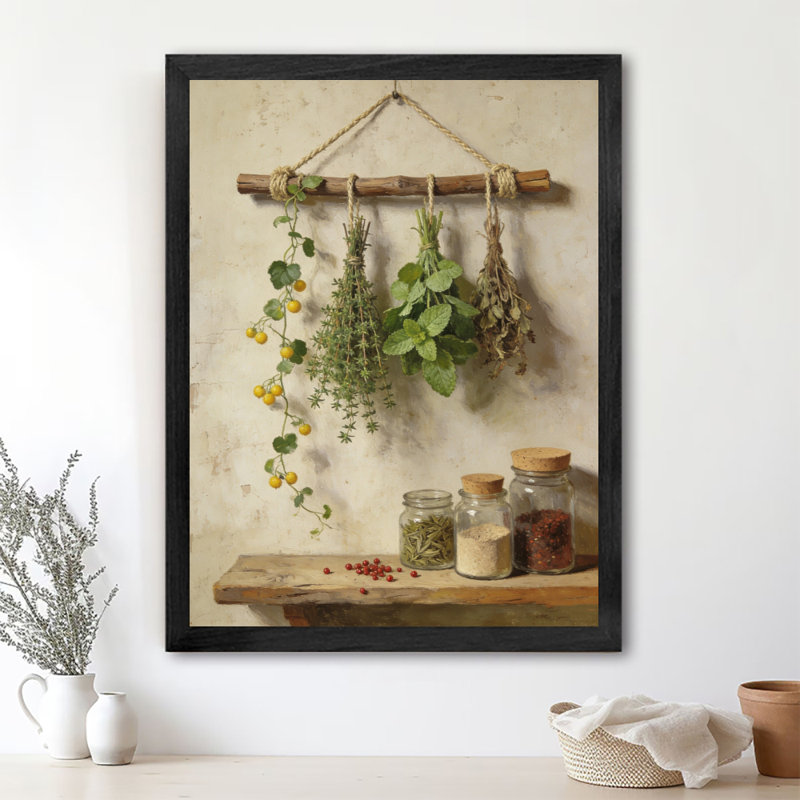 Reproduction d'art encadré noir avec couleurs rétro dans la cuisine, H 25 po x l 17 po