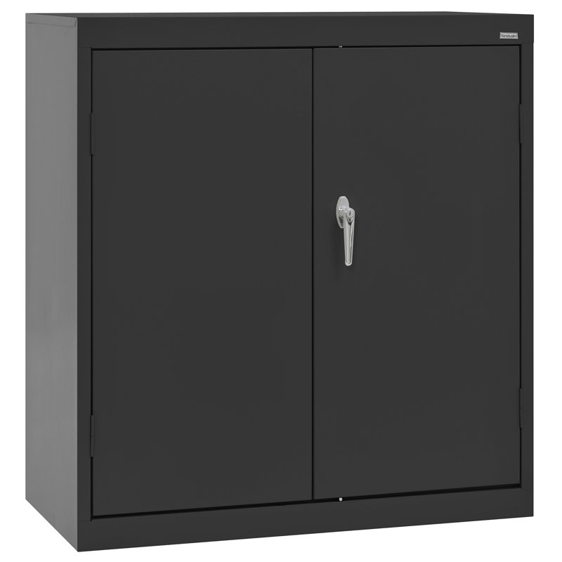 Black Steel Freestanding Lockable Office Cabinet with Adjustable Shelving