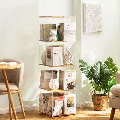 360° Rotating Clear Bookcase Freestanding Spinning Bookshelf Storage Rack Home Office