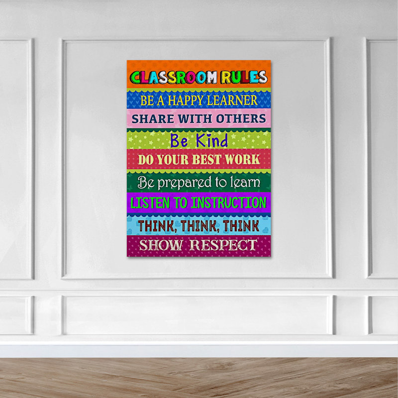 Classroom Rules - Be A Happy Apprendre, Think Think Think, Show Respect - 1 pièce, impression sur toile tendue