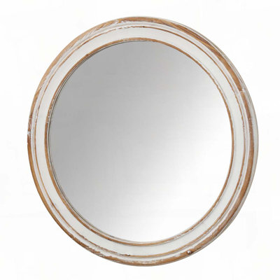 Wooden Farmhouse Round Wall Mirror