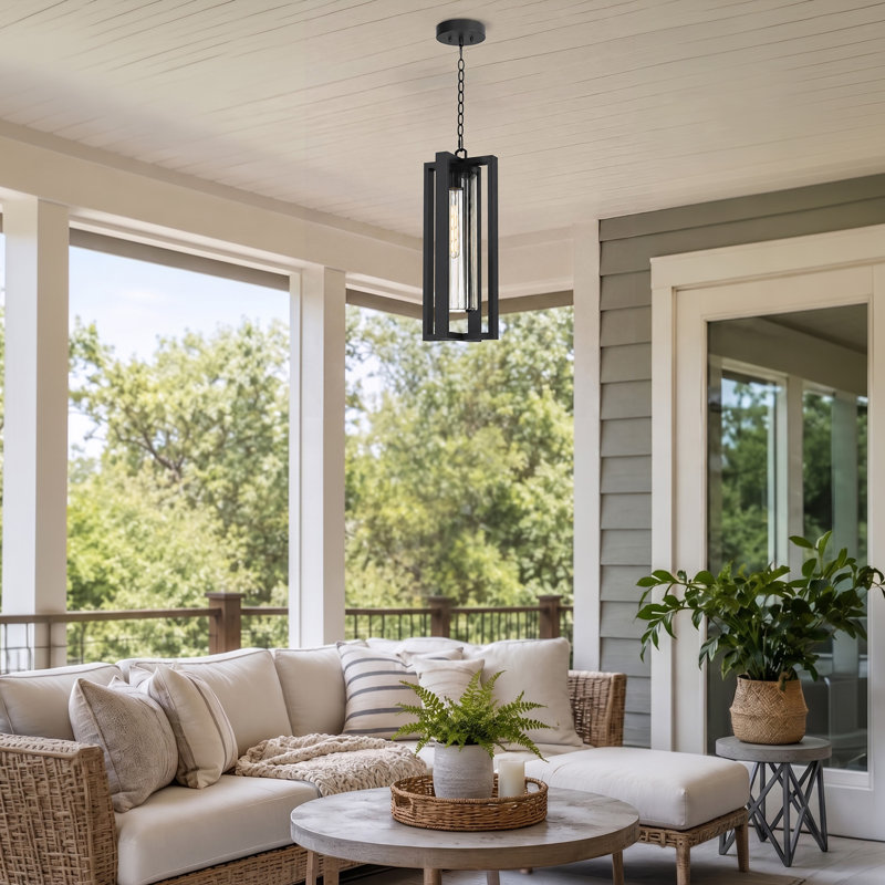 Luminaire suspendu d'extérieur 1 lumière H 22,3 po avec abat-jour en verre nervuré